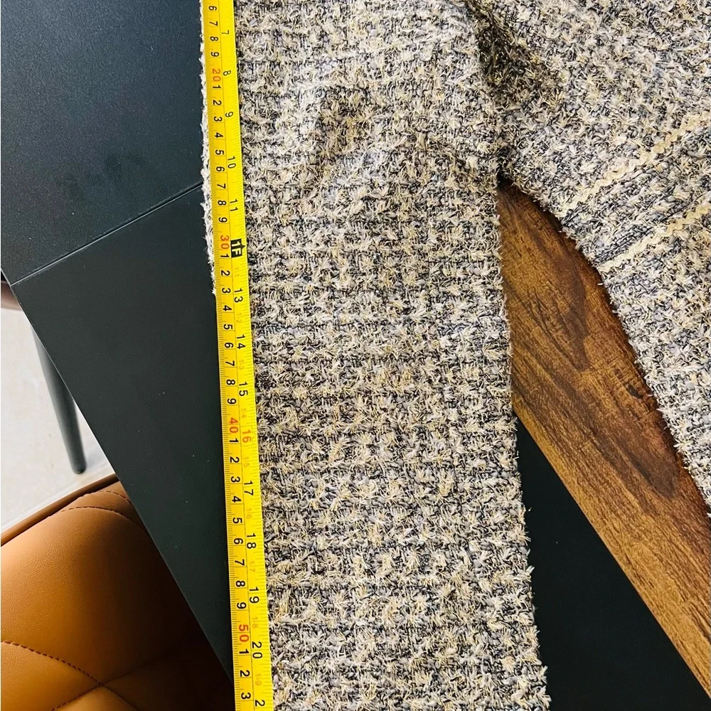 J. Crew Tweed Long-Sleeve Black Trim Shift Dress Coat — Cream & Black